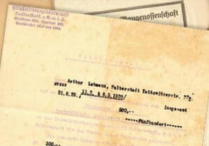 Einzahlungsbeleg für Genossenschaftsanteile der Heimstätten Baugenossenschaft von 1929 mit Unterschrift von Wilhelm Trautewein